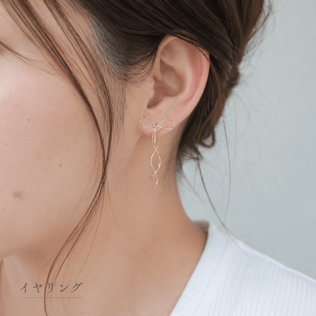 【Luwe-４】ワイヤーリボン 大人可愛い華奢デザイン｜ゴールド・シルバー　ピアス/イヤリング | 2枚目